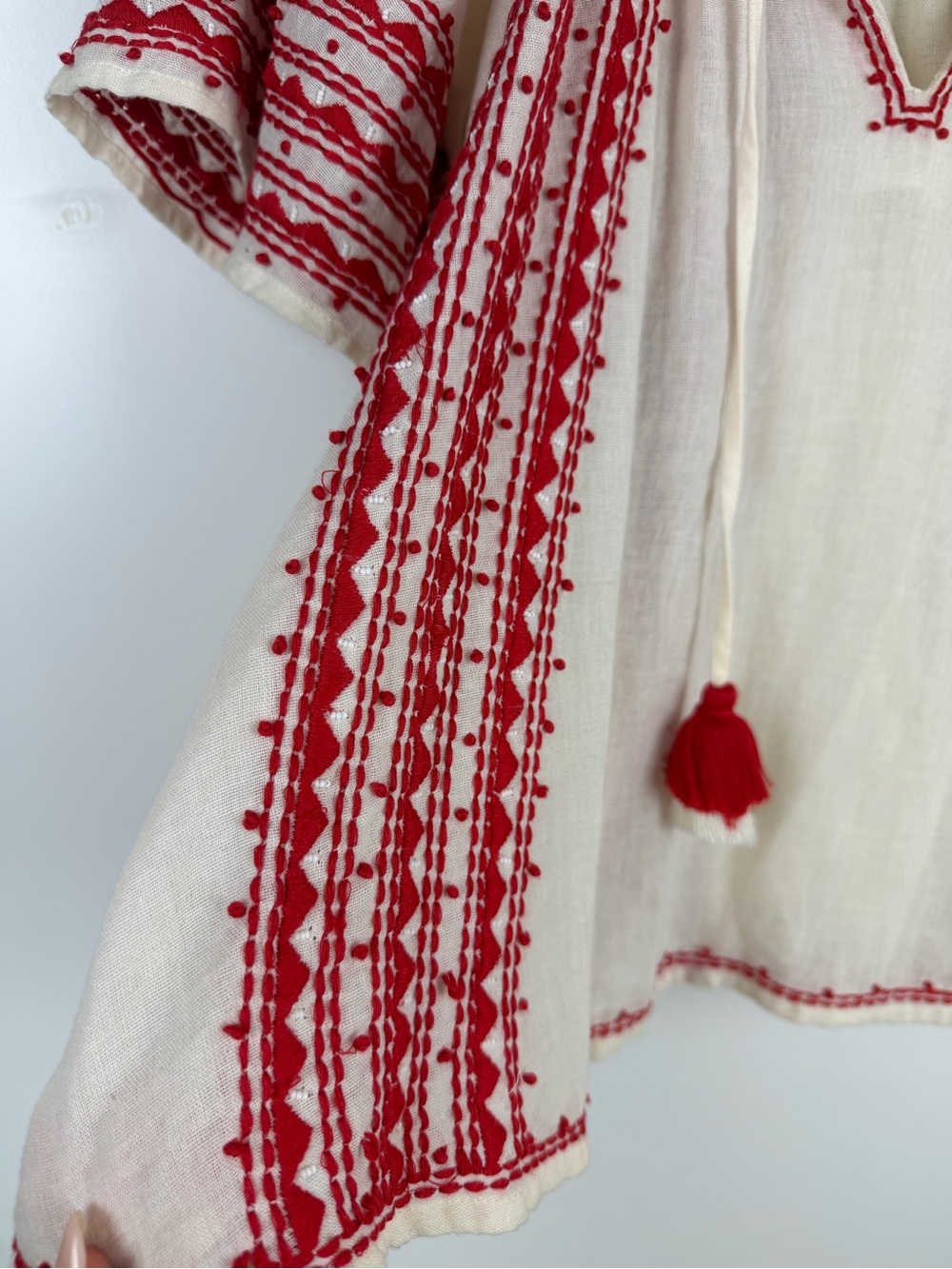 Sea New York Embroidered Peasant Blouse – Ivory/Red | Size Medium - Picture 7 of 13